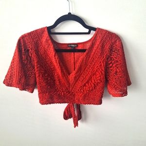 Express Smocked Bralette Lace Orange Summer Beach Party Crop Top Small